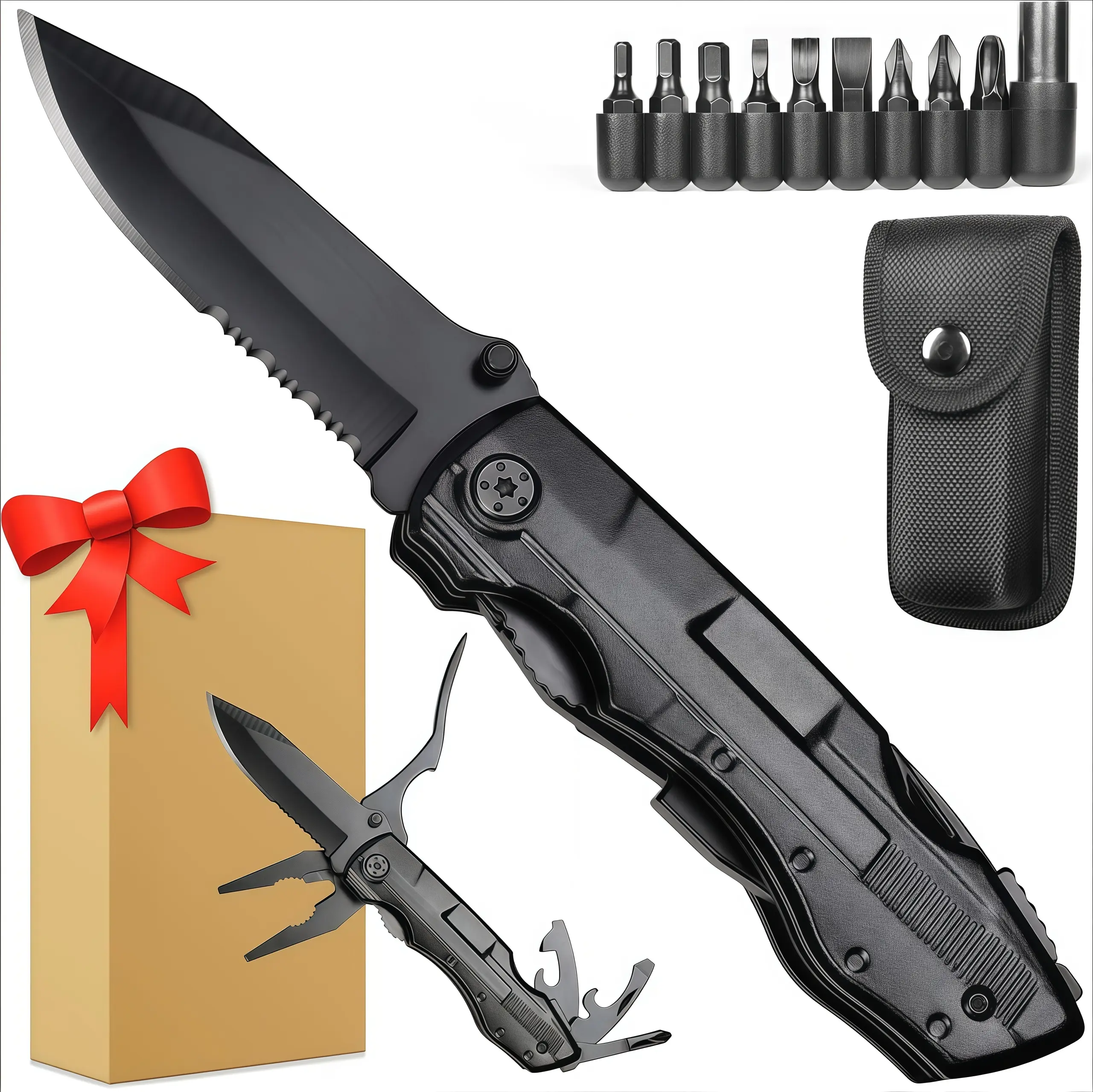 Pocket Multitool for Men | Perfect Fathers Day Birthday Gift for Dad Husband Boyfriend, Portable Outdoor Gadget for Hiking Camping, Cool Christmas Stocking Stuffer & Groomsmen Anniversary Gift