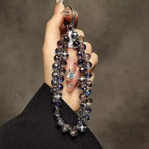 High-End Luxury Mobile Phone Lanyard Short Water Drop Crystal Lanyard Handmade Beaded Wrist Chain Portable Anti-Lost Ornaments