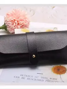 2pc Leather Eyewear Cases, Unisex Classic Design, Portable Sunglasses & Reading Glasses Box, Modern Solid Color Style