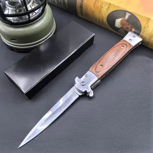 Foldable Pocket Knife with 440C Blade, Colorful Wood Handle + Stainless Steel Guard, Ideal for Outdoor Camping, Hiking, Fishing, Outdoor Tools