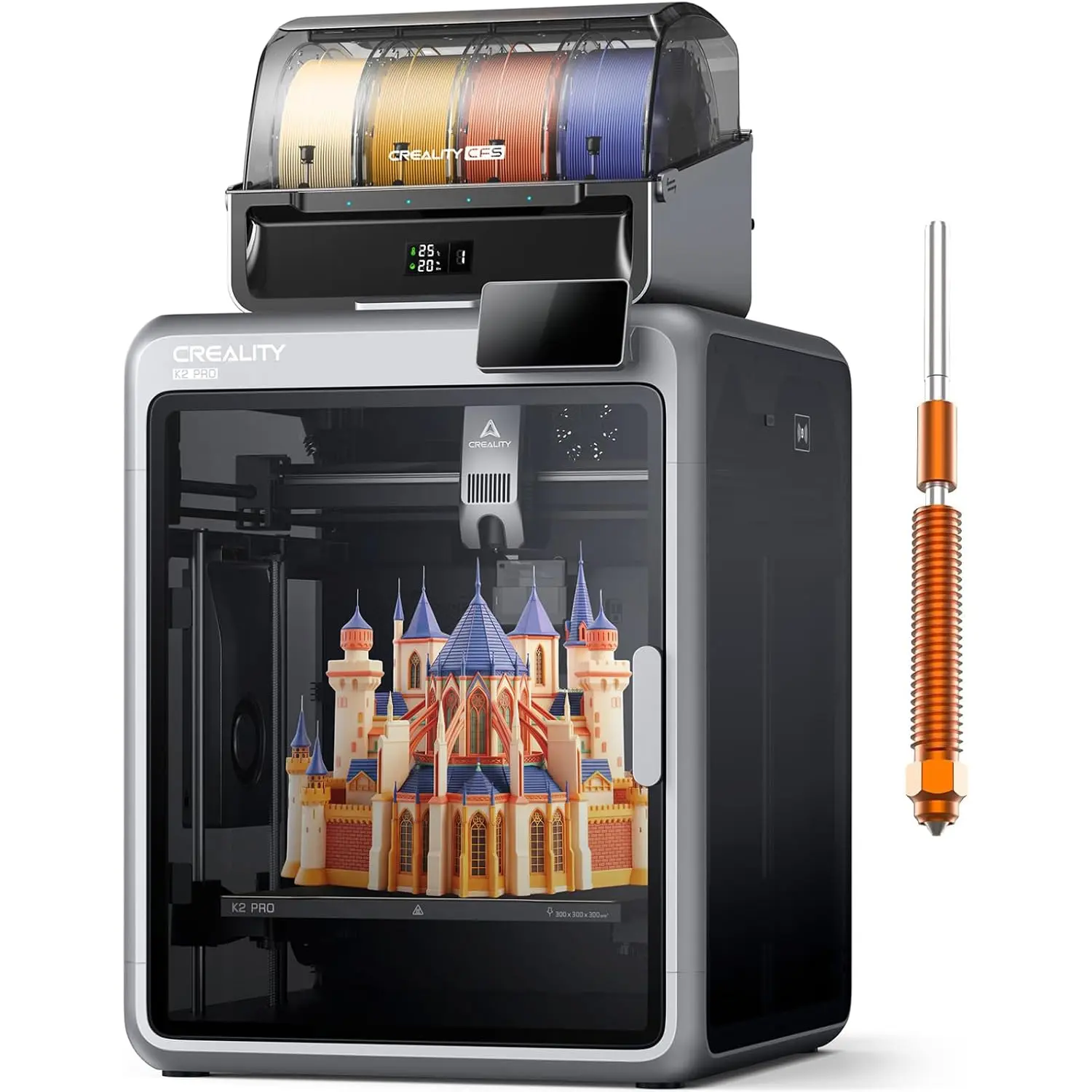 K2 Pro Combo (A) 3D Printer, Multicolor Color Printing with CFS, 600mm/s High-Speed, Dual AI Camera, Active Chamber Heating, Auto Leveling, Large Build Volume 300*300*300mm
