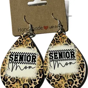 Handmade with Love Senior 2026 Mom Leopard Print Teardrop Earrings for Graduation Gifts