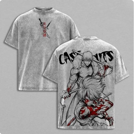 Maki Zenin x Toji Fushiguro Tee Washed – Jujutsu Kaisen Vintage Washed Heavy Cotton Oversized Anime Manga T-Shirt & Hoodie, Double Printed Dark Aesthetic Graphic, Heavenly Restriction Power Edition, Retro Unisex Streetwear JJK Merch