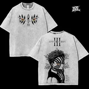Akaza Upper moon rank 3 v6 Demon Slayer Kimetsu No Yaiba anime manga Washed t-shirt 2 sided printing Menswear graphic tee classic vintage