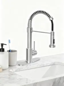 Kitchen Faucets, Brushed Nickel Stainless Steel Single Handle Sink Faucets with Pull Out Sprayer, Pull Down Kitchen Faucet with 10'' Deck Plate to Cover 1 or 3 Holes