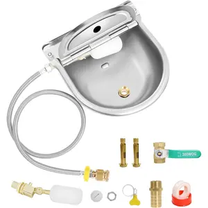 Livestock Water Bowl with Float Valves, 39" Water Hose, 3/4" Quick Connector, 304 Stainless Steel Animal Waterer Bowl Kit for Dog Horse Cow Cattle Goat