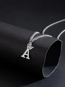 Simple Letter Detail Crown Decor Pendant Necklace Initial for Men & Women, Casual Matching Necklace Jewelry for Teens Gift, Classic Fashion Accessories for Daily Wear, Letters Necklace, Accessory Necklace, Alphabet Detail Pendant