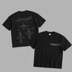 F4E Phantom II Blueprint Double Sides Heavy Cotton T-Shirt Vintage Mcdonnell Douglas Graphic Tee Military Enthusiast Streetwear Clothing Gift for Men