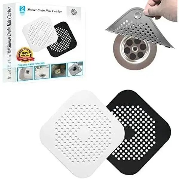 2 Pack Shower Hair Drain Catcher is Hair Stopper for Shower Drain with 4 Suction Cups Easy to Install Hair Catcher Shower Drain Suit for Bathroom Bathtub Kitchen (2 Black & White)