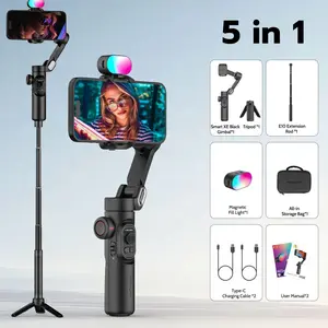 Cinematic 3-Axis Gimbal Stabilizer Kit w/ Foldable Selfie Stick & RGB Light | For iPhone 17 Pro Max & Android | Top-Tier Travel Vlogging Gear for Solo Creators - | USKEYVISON:  Go Viral With Butter-Smooth Shots