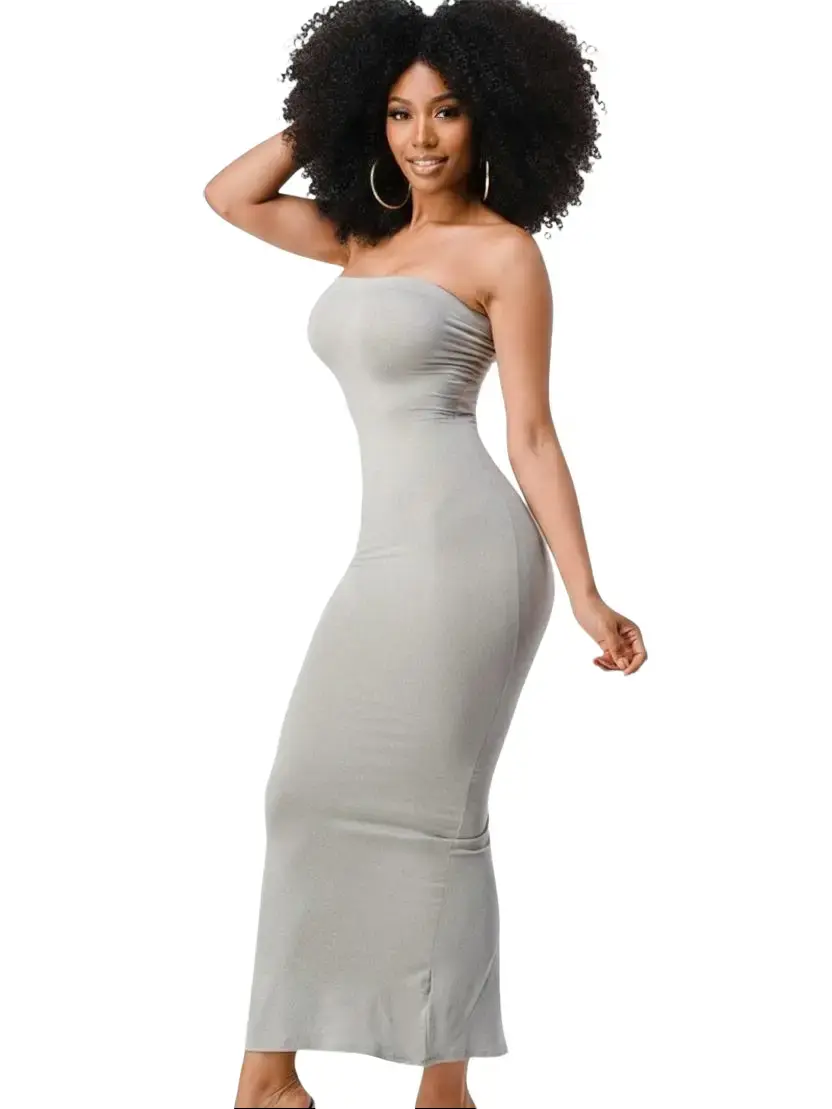 Solid Strapless Maxi Dress