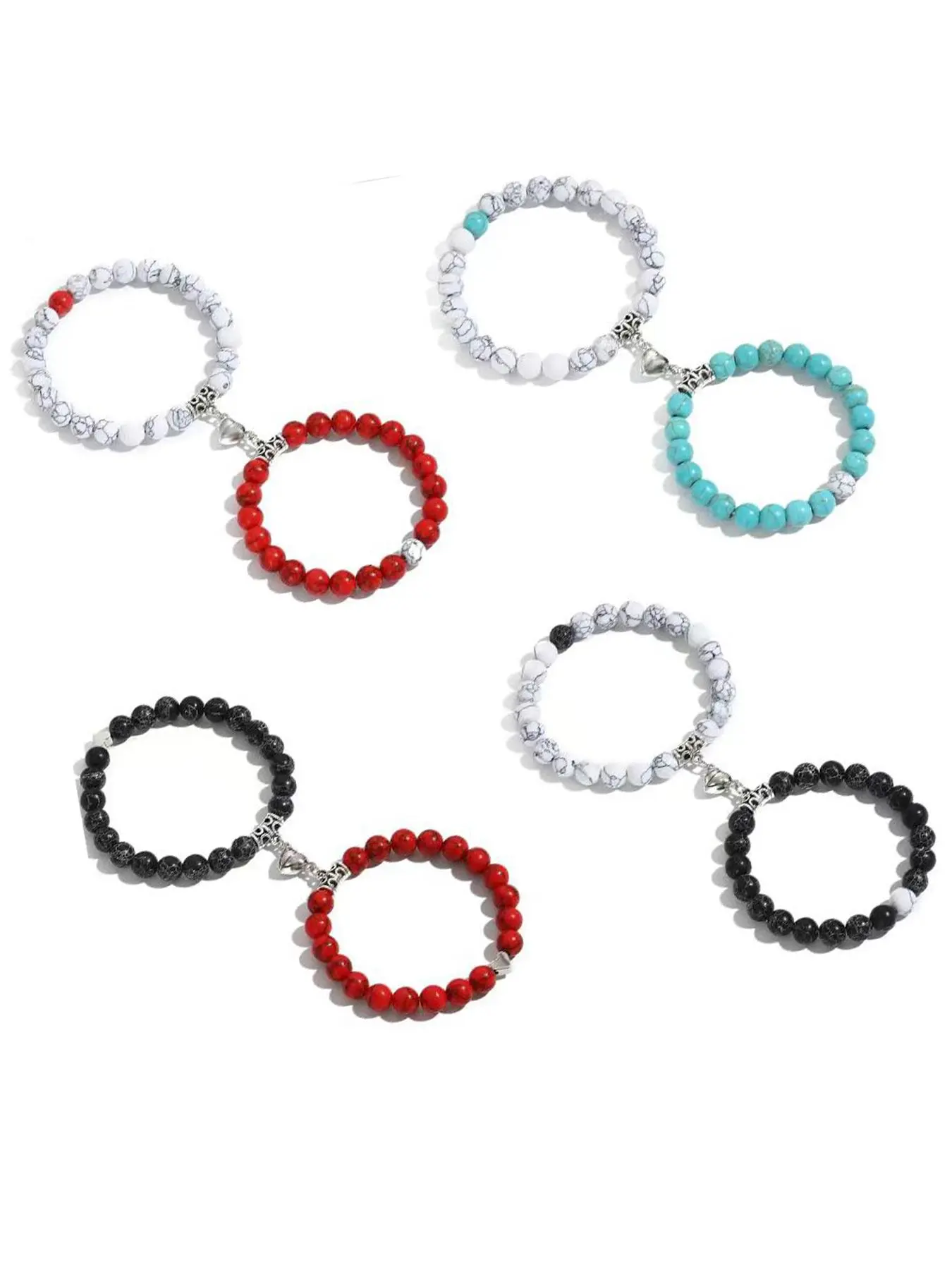 Couple Magnetic Buckle Beaded Couple Bracelet, Couples Bracelet Set, Bracelet Bundle, Beaded Bracelet Sets, Fashion Turquoise Texture Beaded Bracelet for Party, Daily Decor, Trendy All-match & Exquisite Friendship Jewelry for Birthday Gift