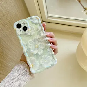 Wave Edge Blue Light Flower Aesthetic Phone Case, Full Coverage Protective Anti-Drop Protection, Non-3D Touch, Fits iPhone 11/12/13/14/15/16/17 Pro/pro Max, Wavy