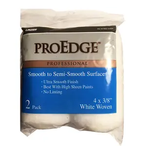 212 MAIN Woven Fabric Trim Roller Cover, 4 x 0.37 in. Proedge Lint-Free White Paint Roller, Smooth Finish, 6-Pack (2 per Pack)