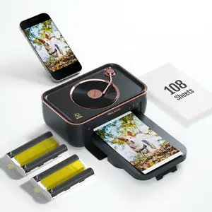 Hanin CP6000 Photo Printer Bundle with 108 Sheets 4x6" Photo Paper & Ribbon, Instant Picture Printer for Smartphones, Bluetooth Speaker, Gramophone-Inspired Design