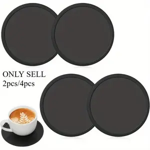 2/4pcs Non-Slip Silicone Drink Coasters - Large Black Cup Coaster Set for Outdoor & Indoor Drinks - Anti Stain & Heat Resistant - Cup Table Pads - Cup Place Mat - Drink Coasters Plain - Kitchen Coasters