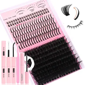 Lash Clusters Kit with Bottom Lashes & Spikes, 100D Manga Cluster Eyelash Extensions 10-20mm D Curl, DIY Individual Volume Lashes with Bond, Seal, Tweezers & Remover
