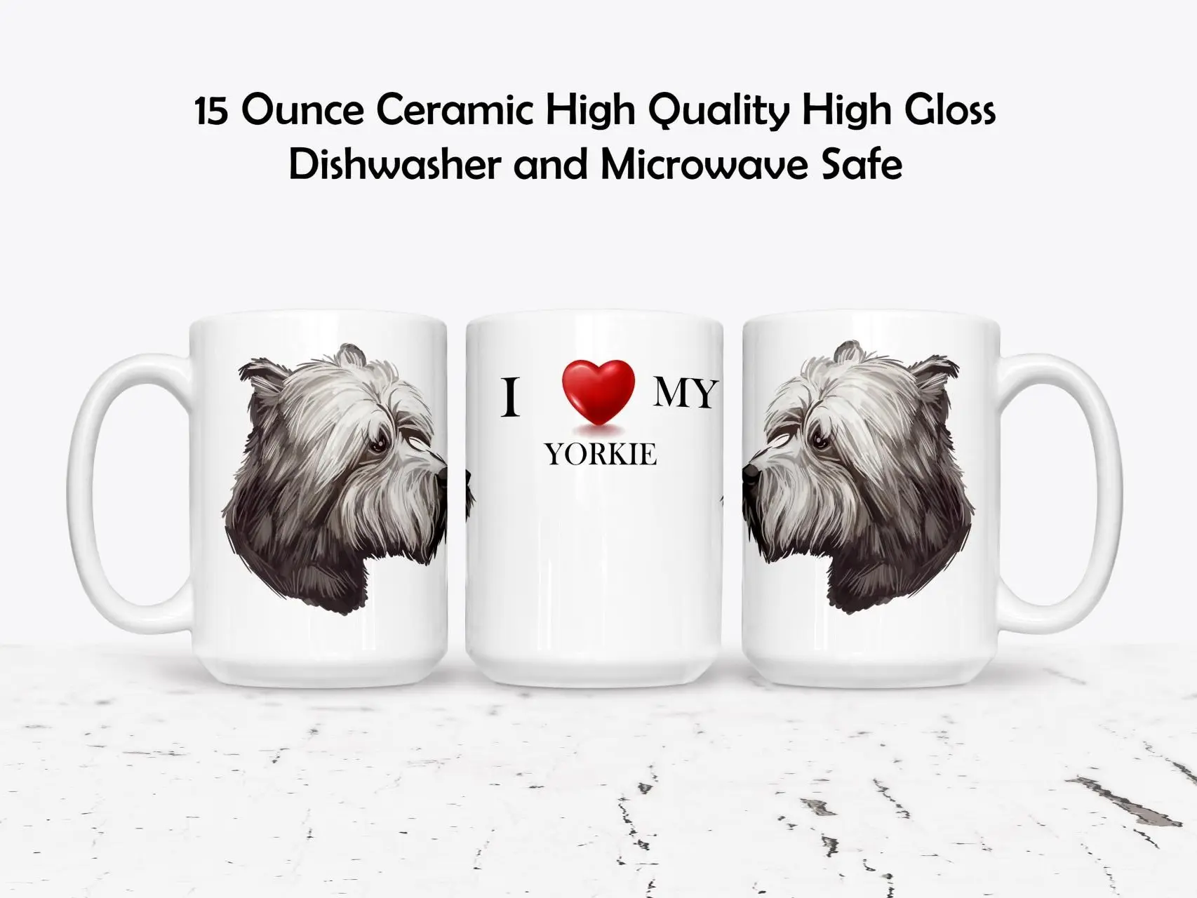 Yorkie Custom Love My Dog Drinkware 11 or 15 Ounce Ceramic High Gloss Dishwasher Microwave Safe Mug Personalized with Pet's Name by The Brightener Group