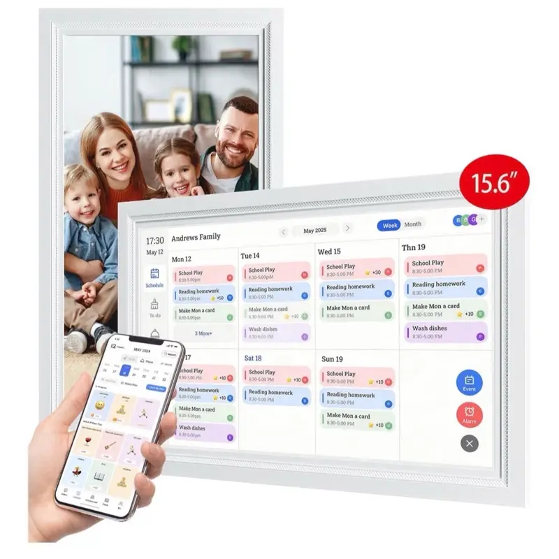 15.6 Inch Smart Digital Calendar - 1080P Touchscreen Wall/Desk Organizer, No Subscription, App Sync, Photo Display, Interactive Chore Planner
