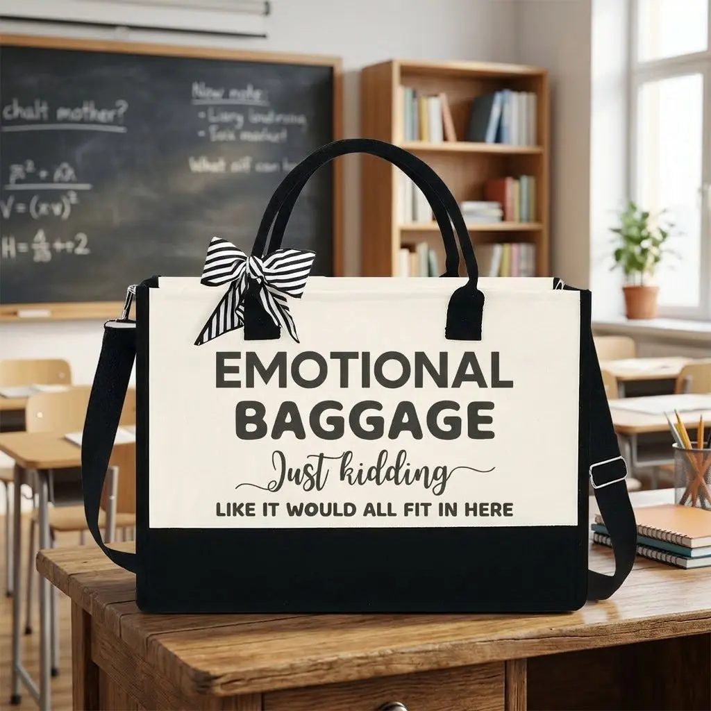 BACK TO SCHOOL BAG - Emotional Baggage Tote Bag, Funny & Practical Gift for Her, Sarcastic Canvas 13oz Bag, Therapy Tote, Bridesmaid Gift, Counselor Bag, Thank You Gift for Teachers