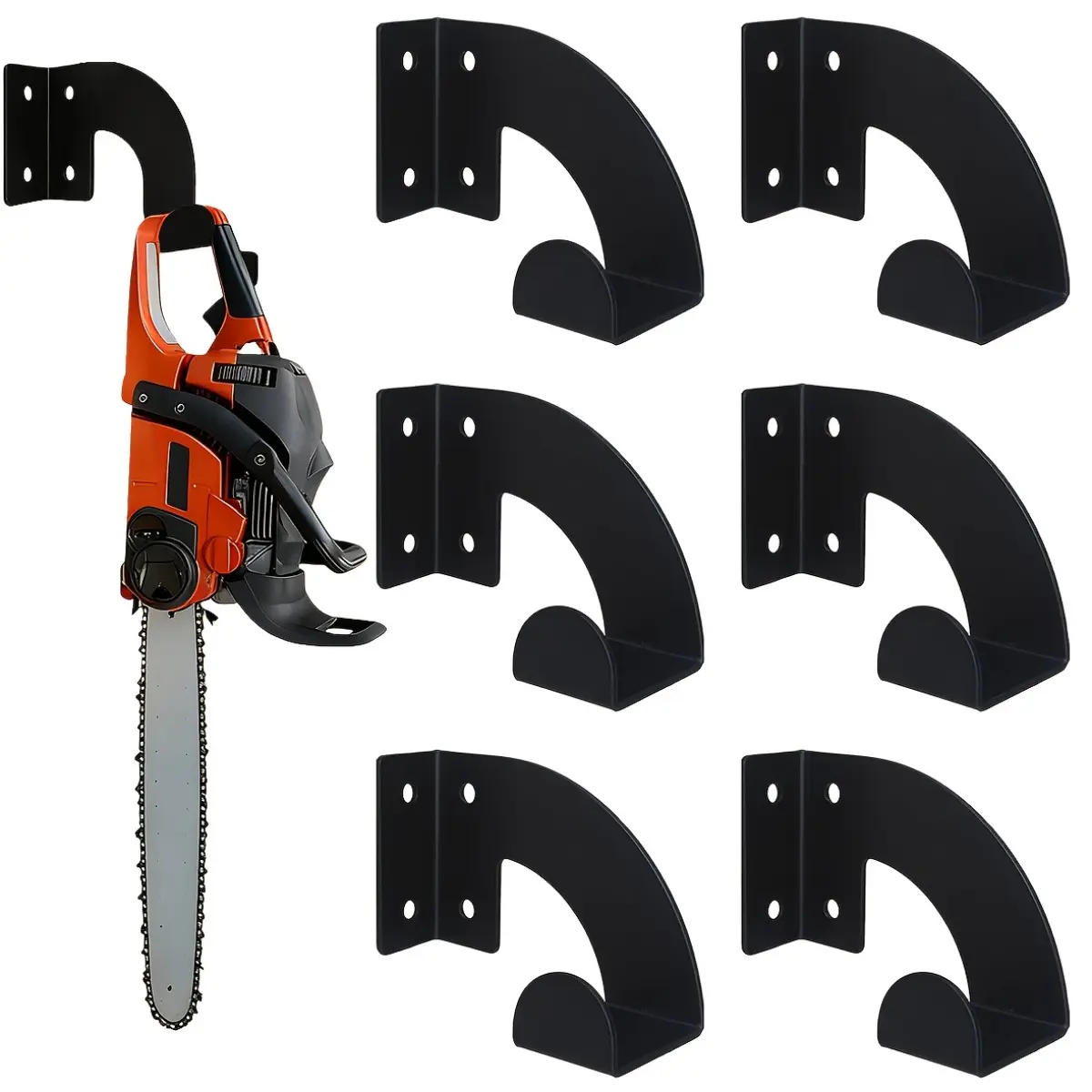 Ideal Father's Day Gift for Woodworkers and Gardeners, 6-Pack Heavy Duty Chainsaw Wall Mount Rack, Ultimate Garage Workshop Organization Tool Storage Racks for Husbands, Sturdy Black Metal Lumberjack Storage Solution