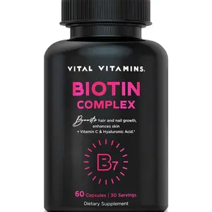 Vital Vitamins Biotin Complex Pills - with Hyaluronic Acid, MSM, Collagen, & Vitamin C - Supplement for Hair, Skin, & Nails - 60 Capsules