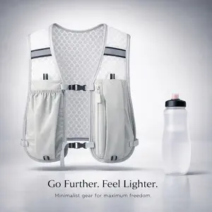 1pc 125 g Ultralight Trail Running Hydration Vest, Breathable Honeycomb Mesh, Multi-Pocket Storage, Fits 500 ml Bottle & Phone, Front & Back Zip Pockets, Adjustable Dual Chest Straps, Reflective Details, Unisex for Night Running, Marathon, Hiking, Cycling