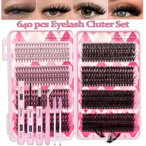 Lush Fluffy Eyelash Cluster Set, Mixed Lengths D Curl, Synthetic Fiber, DIY Extension Kit with Glue & Tweezers, Ideal for Beginners, DIY Eyelash Extensions, Fluffy Eyelashes Cluster, Cosmetic False Lashes