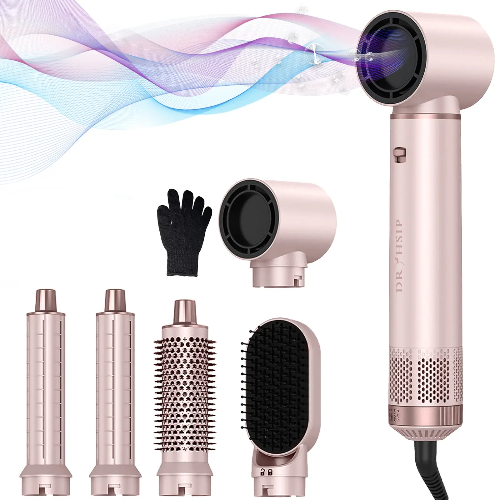 AVENHO 5-in-1 Portable Hair Styler & Wrap Air Curler Hair Tools - 800W Motor 800 Watts Blow Dryer Brush, ALCI Plug, Detachable Design, 360° Rotating Cord, Adjust Temp., Frizz-Free Styling for Curl Routine, Blowouts, Scalp Massage