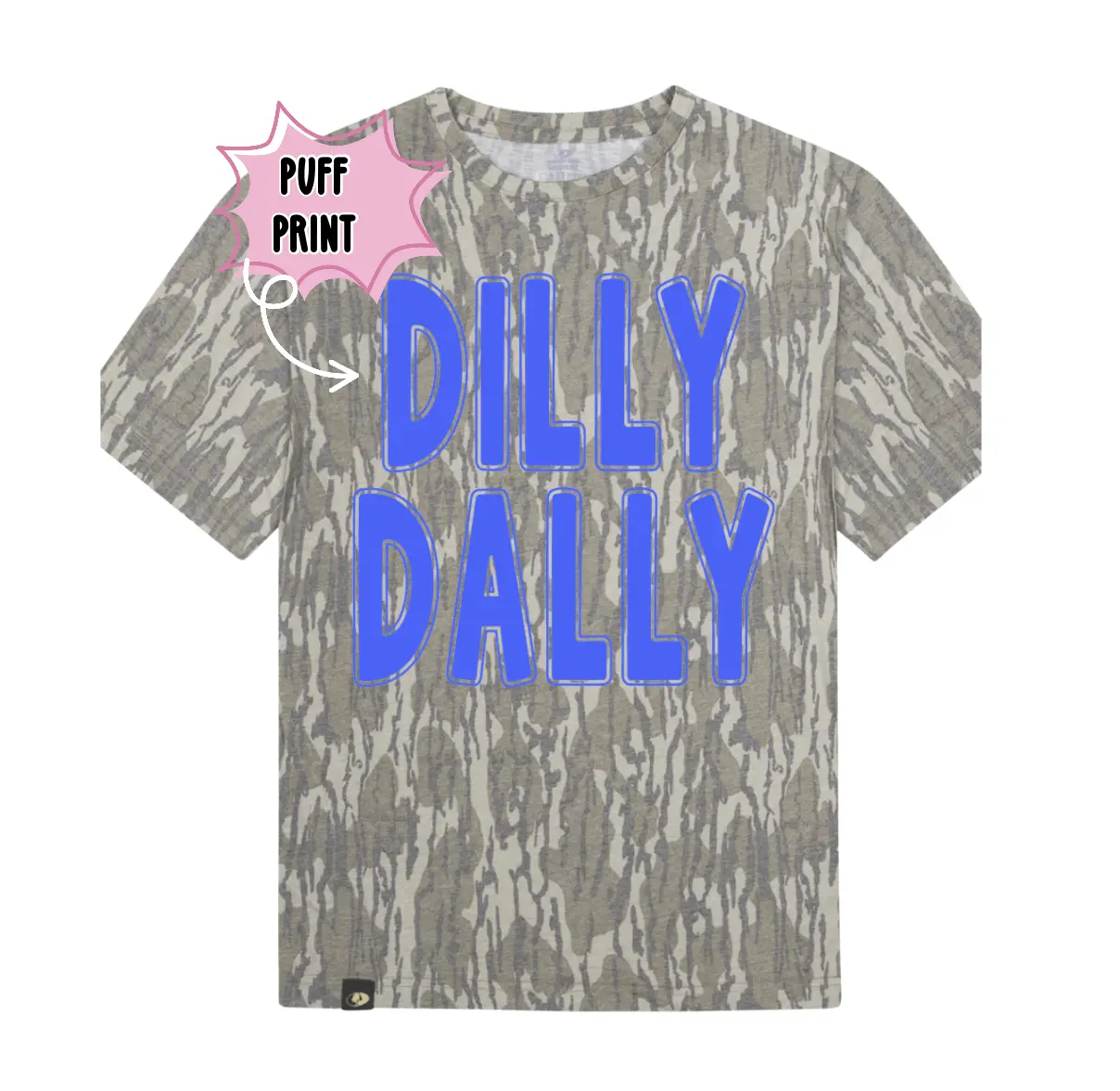 DILLY DALLY Puff Print Tshirt with Bold Blue Lettering