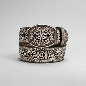 Men's Artisanal Embroidery Cowboy Belt - Premium Leather, 1.5" Width, Square Metal Buckle