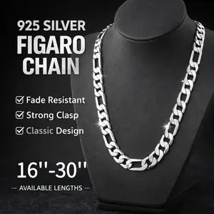 Premium 925 Silver Plated Streetwear 12mm&10mm Bold Figaro Chain Necklace for Men Drip Hip Hop Jewelry 16-30" Essential Gift for Him