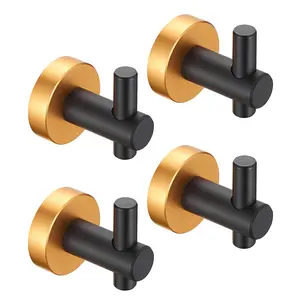 4-Pack Anti-Corrosive Black Gold Round Wall Hooks with Round Base, Included Screws for Door Hardware Installation, Round Hook