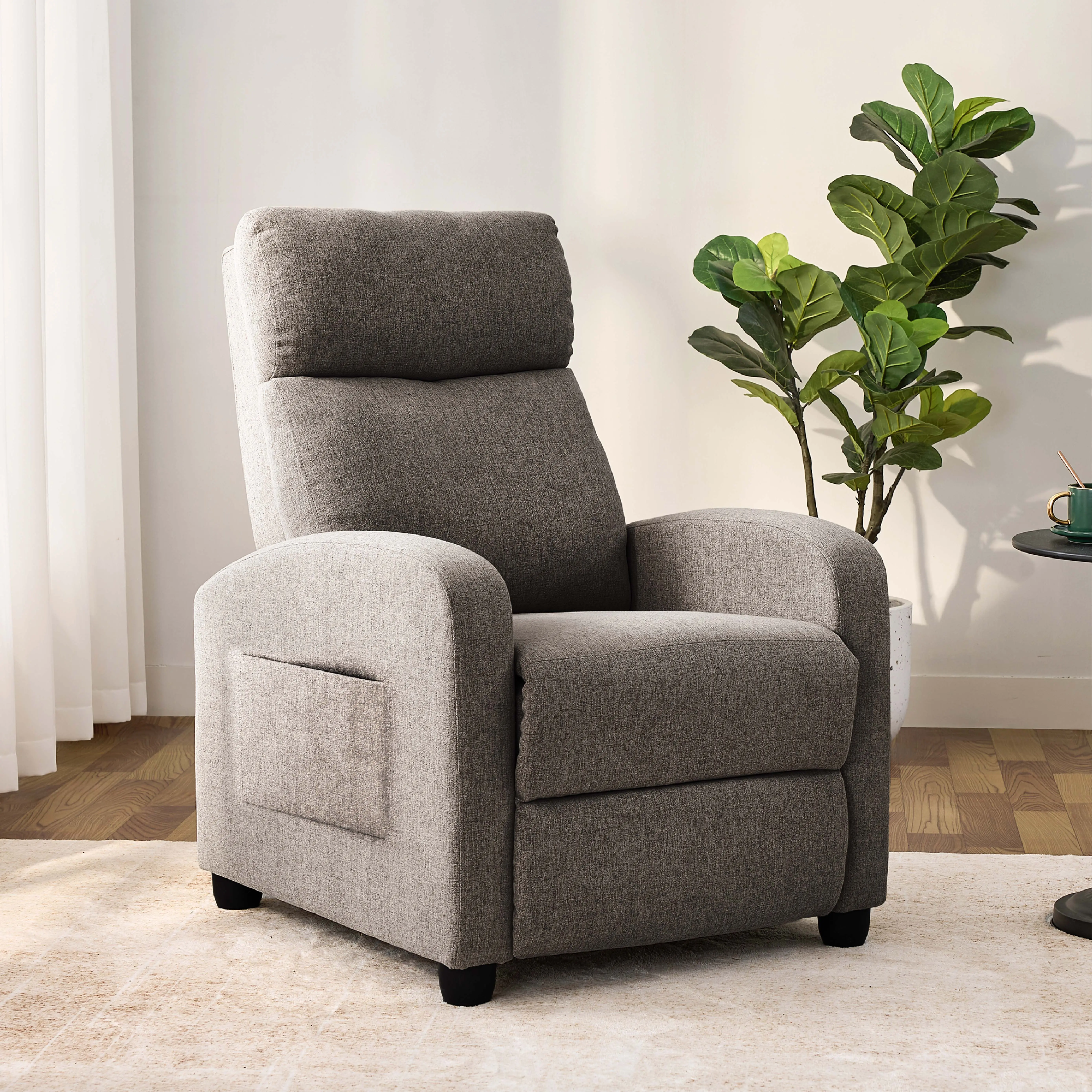 Recliner Chair for Living Room, Modern Adjustable Home Theater Seating Single Sofa Manual Push Back Armchair with Soft Linen Upholstery & High Backrest for Small Spaces