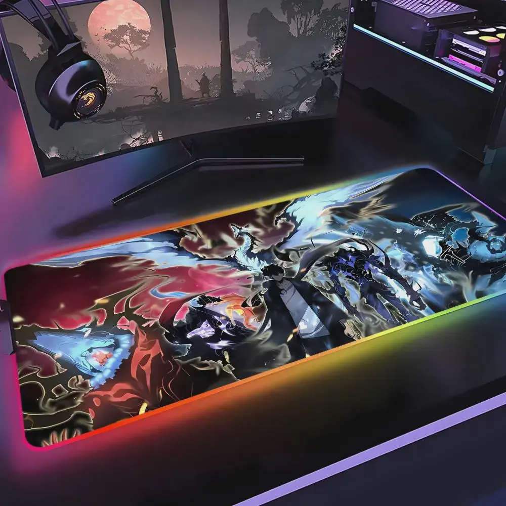 Solo Leveling Mouse Pad Gamer Rgb Desk Mat Back Light Led Mousepad Setup Gaming Accessories Deskmat Big Mousepad Backlight Gaming Items