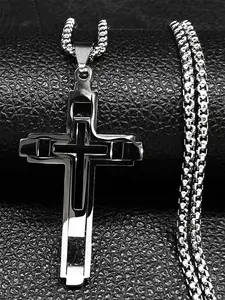 Fashion Cross Pendant Necklace for Men, Stainless Steel Jewelry for Party, Daily Clothing Decor, Trendy All-match & Exquisite Jewelry for Birthday Gift, Daily Wear Necklace, High End Necklace