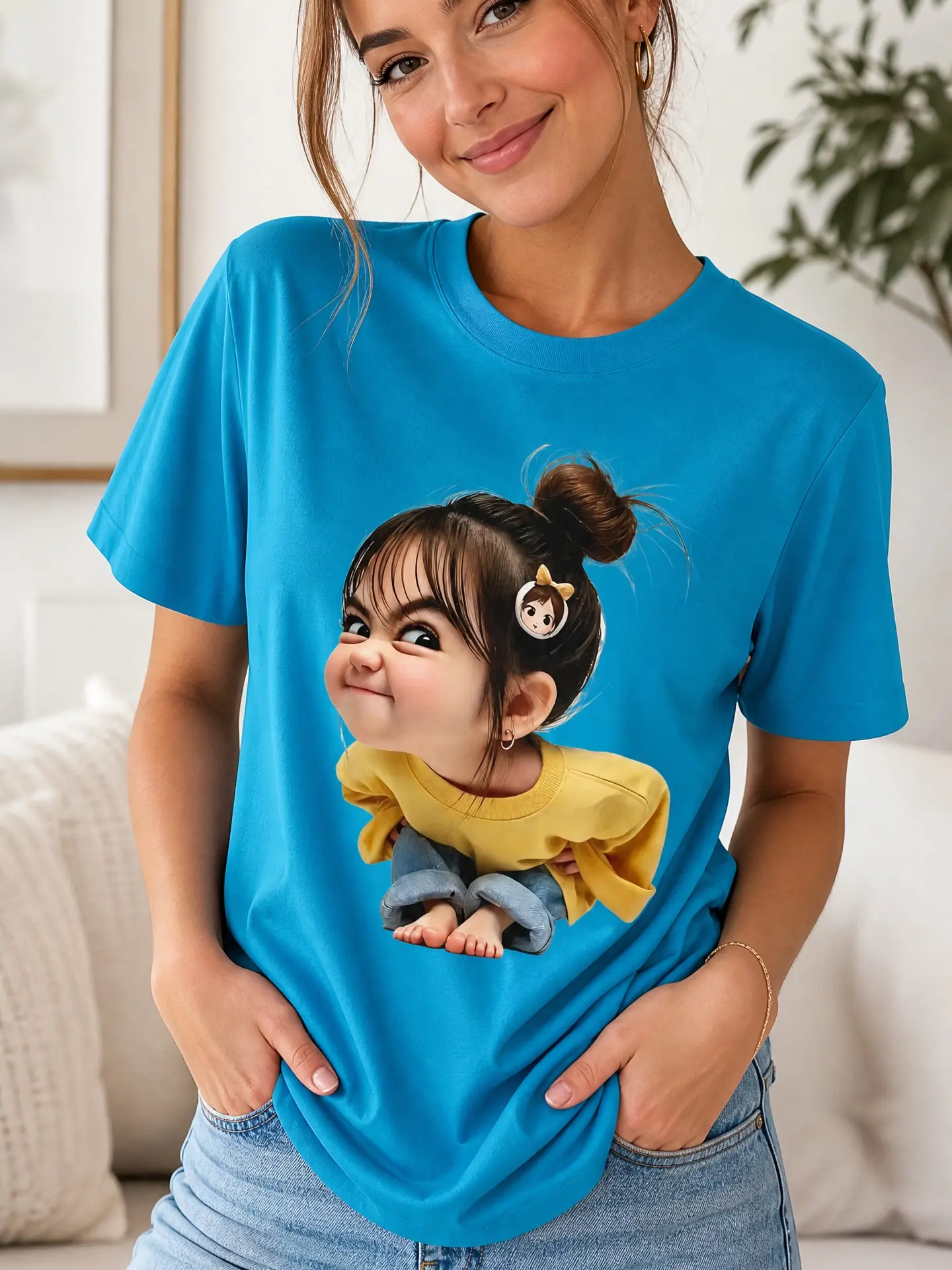 Women's Short-Sleeve Fitted T-Shirt - Funny Grumpy Bun Cartoon Print, Comfortable Everyday Fashion Tee for Ladies, Shortsleeve, Tshirt, Casual, Cotton Fabric, Graphic Print, Statement, Cute, Lady, Round Neck, Cartoon Graphic, Grumpy Bun Art, Tops, Cartoon