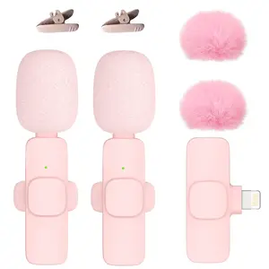 2 Pack Professional Wireless Lavalier Microphone for iPhone, iPad, Android, No Need App/Bluetooth, Portable Plug-Play Clip on Lapel Mic for Interview Video Podcast Vlog