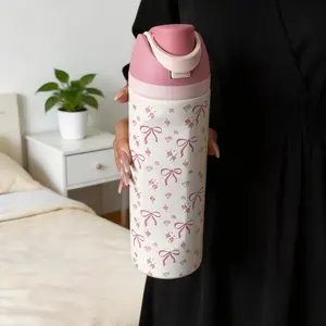 Rose Bowknot Stainless Steel Insulated Cup, 24oz/32oz/40oz, Dual Layer Cold Retention, Includes Straw, Travel Mug, Outdoor Sports Bottle, Tumbler