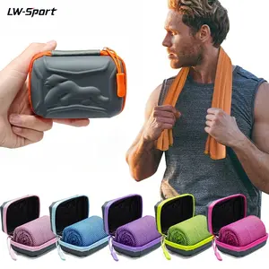 1Pc Cooling Towel with Hard Protective Storage Case, Breathable Quick Dry Super Absorbent Microfiber Ice Towel, Reusable Odor Resistant Portable Cold Towel for Gym Running Camping Beach Hot Weather Work