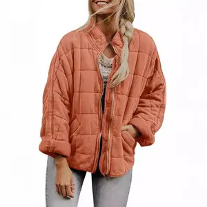 Women's Packable Puffer Jacket Long Sleeve Full Zip Lightweight Quilted Coat Casual Relaxed Fit with Side Pockets & Snap Button Cuffs