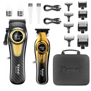 Professional Hair Trimmer Kemei Km-2242+1677, Wireless Electric Clipper with High-Speed Brushless Motor, 4500mah Battery, USB Charging