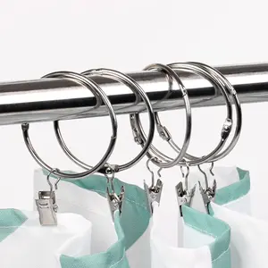 Openable Curtain Rings with Clips Metal Hangers Ring, Drapery Clips Hooks, Decorative Curtain Rod Clips Hangers Interior Diameter Eyelets