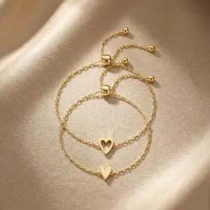 Glamour Lee Matching Heart Bracelets for Women – Heart Charm and BFF Friendship Styles Simple ins style for girlfriends Adjustable Gold Silver Bow Bracelet