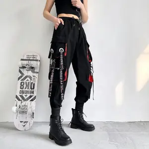 WomenCargoPants2024HaremPantsFashionPunkPocketsJoggerTrousersWithChainHarajukuElasticsHighWaistStreetwearWomenswearAsianBottomCheck