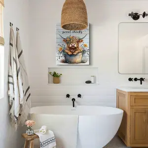 1pc Rustic Flowers Highland Cow Canvas Art - Professionally , High-Quality Canvas Poster, Unique Artwork Wall Painting, Perfect Wall Decor - Ideal Gift For Friends And Family, Suitable For Bedroom, Office, Living Room, Cafe, Bar, Home And Dormitory