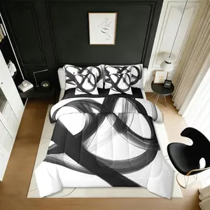 Feelyou 7-Piece Comforter Set - Bed in a Bag with Geometric Lines, Minimalist Bedroom Decor, Breathable High-Tenacity Cloth, Black White Abstract Modern Bedding for Men, Multi-Size Contemporary Linens, Seven Pieces