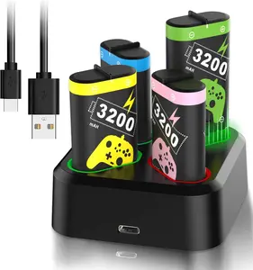 Rechargeable Battery Pack for Xbox with Charger, 4x3200mWh Fast Charging Rechargeable Battery Packs for Xbox, Xbox One Series X|S, One S/X/Elite Controllers