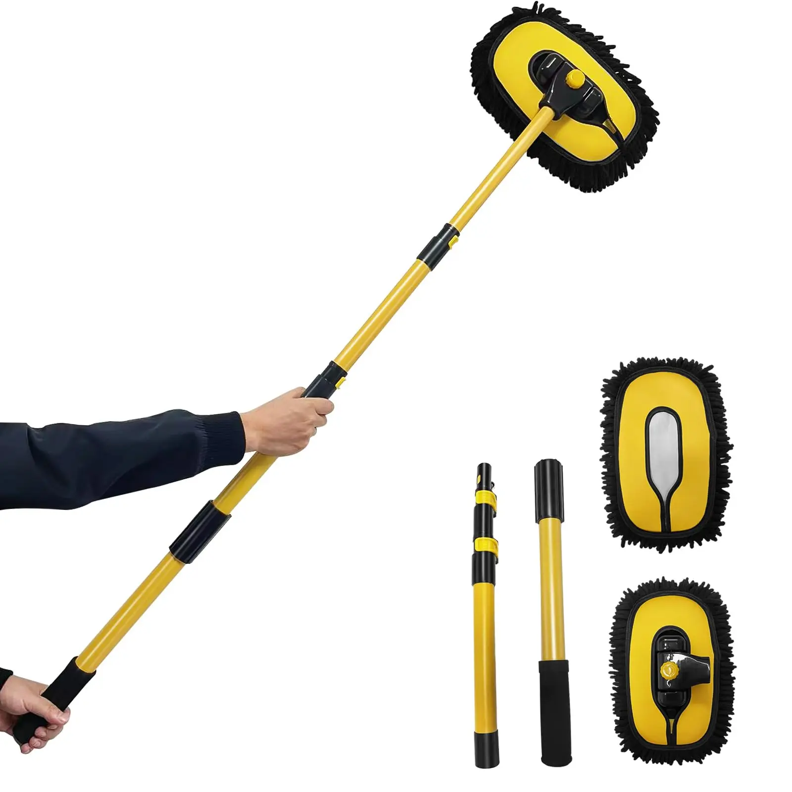 Black Friday 43'' Long handle car wash mop，Brush head 360° rotating，Detail cleaning，3X Fast Clean，Retractal Christmas gifts: Must-haves for car ownersle aluminum fathersdaygift