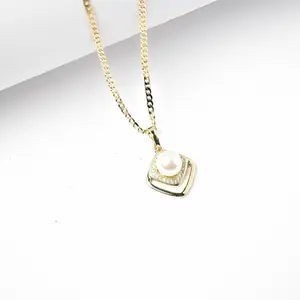 14 Karat Laminated Gold Square Shaped Pendant Necklace, 2mm Chain (16-18-22 Lengths), Square CZ Accents, High Polish Finish, Ideal for Formal Occasions